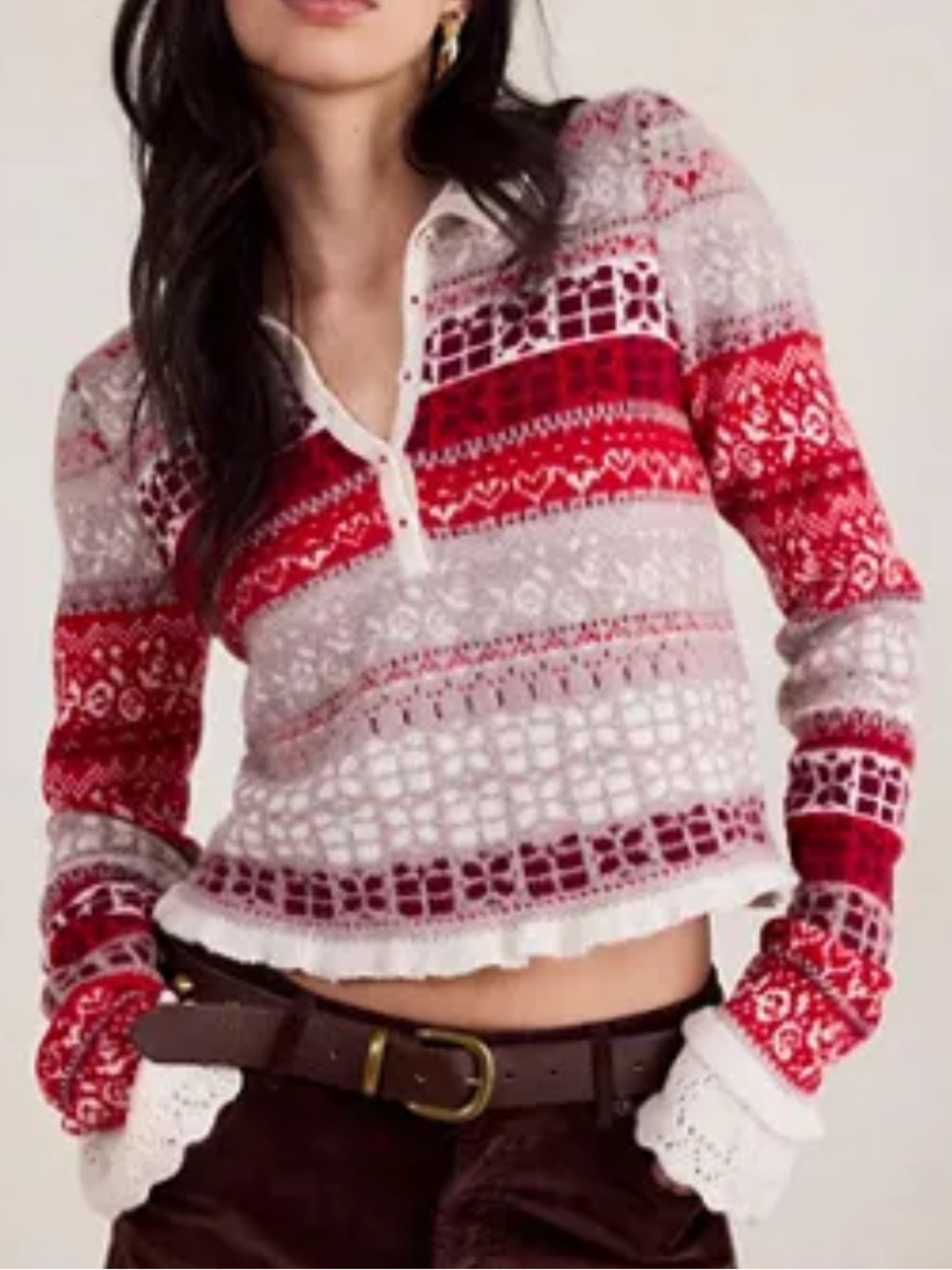 Free People Gift Wrapped Henley Sweater Top - Fair Isle | XS NWT
